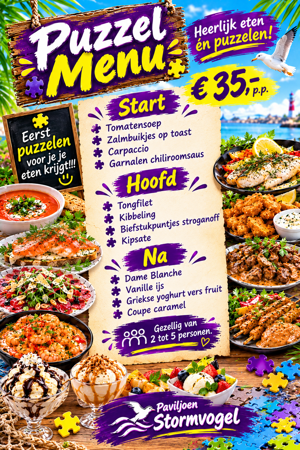 Arrangement 3-gangen Puzzelmenu bij Paviljoen Stormvogel bij Paviljoen Stormvogel in Oostvoorne