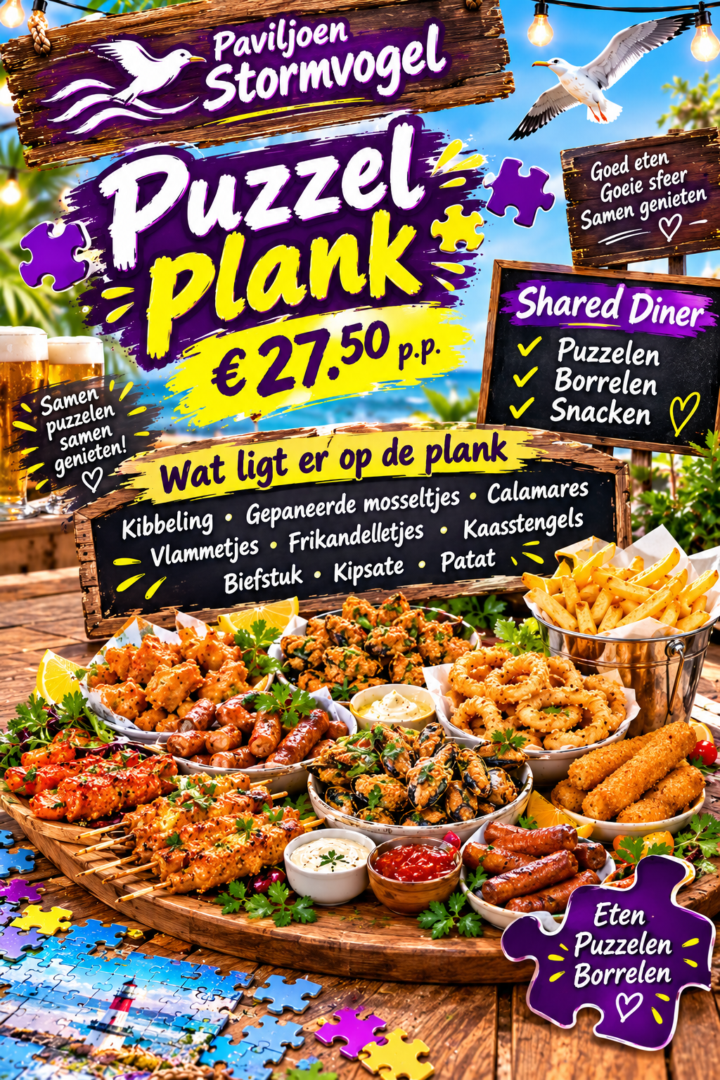 Arrangement Shared Diner - Puzzelplank bij Paviljoen Stormvogel bij Paviljoen Stormvogel in Oostvoorne